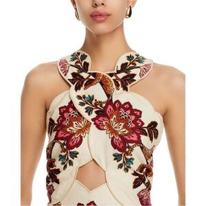 FARM Rio Cream Maxi Dress with Floral Embroidery sand leopard lotus cutout